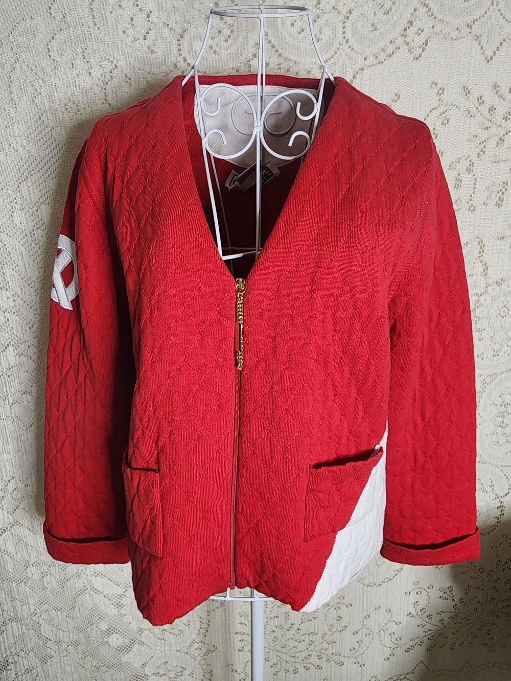 Vintage Carlisle Quilted Red Bomber Jacket with White Panel